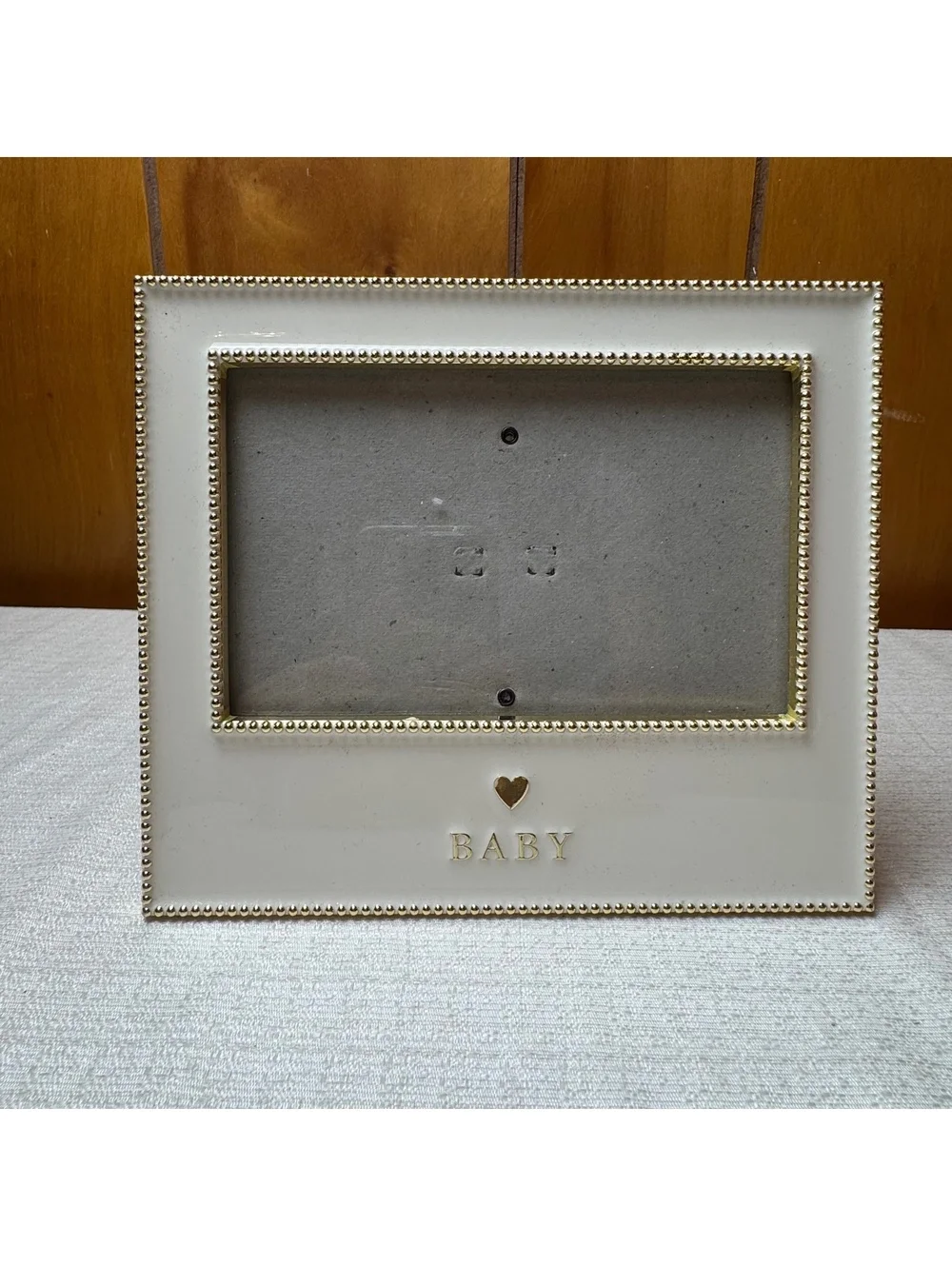 Pottery Barn Kids Baby 4x6 Picture Frame Ivory Enamel Gold Beaded Trim